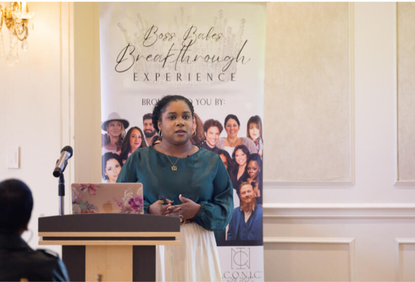 Breakthrough experience Speaker Highlight - The Embodiment Gap thumbnail Bria Johnson speaking at the Breakthrough Experience event, presenting on identity, image, and leadership presence as a featured speaker.